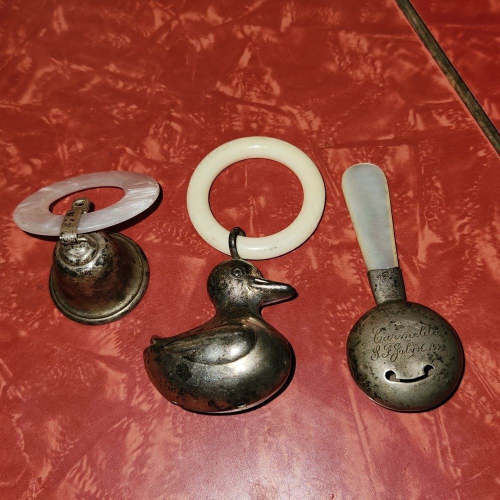 Vintage 1921 Metal Baby Rattles